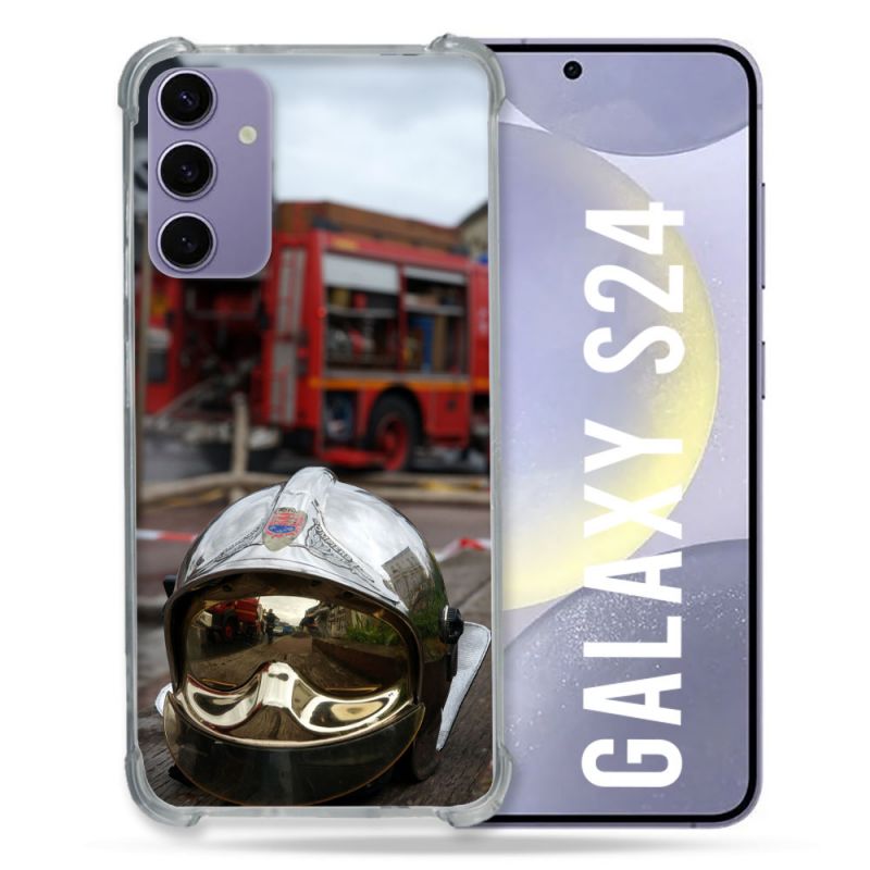 Coque Renforcée En Verre Trempé Pour Samsung Galaxy S24 Pompier Casque Camion
