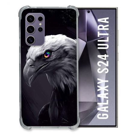 Coque Renforcée En Verre Trempé Pour Samsung Galaxy S24 Ultra Animal Aigle Royal Noir