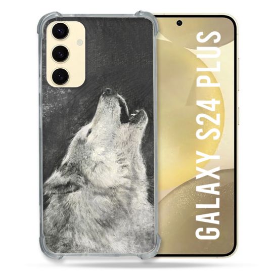Coque Renforcée En Verre Trempé Pour Samsung Galaxy S24 Plus Animal Loup Hurlement