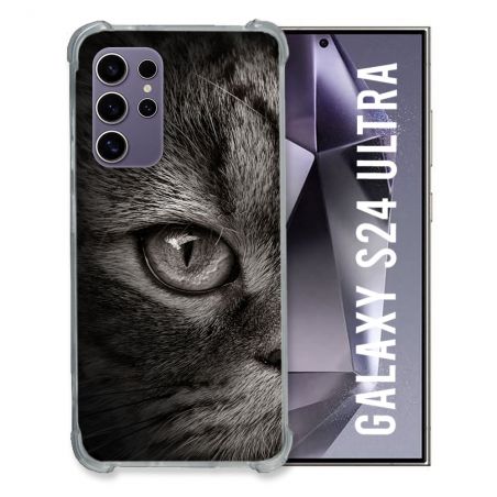 Coque Renforcée En Verre Trempé Pour Samsung Galaxy S24 Ultra Animal Chat Gris