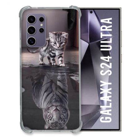 Coque Renforcée En Verre Trempé Pour Samsung Galaxy S24 Ultra Animal Chat Reflet