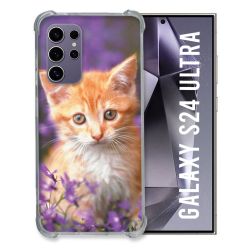 Coque Renforcée En Verre Trempé Pour Samsung Galaxy S24 Ultra Animal Chat Violet