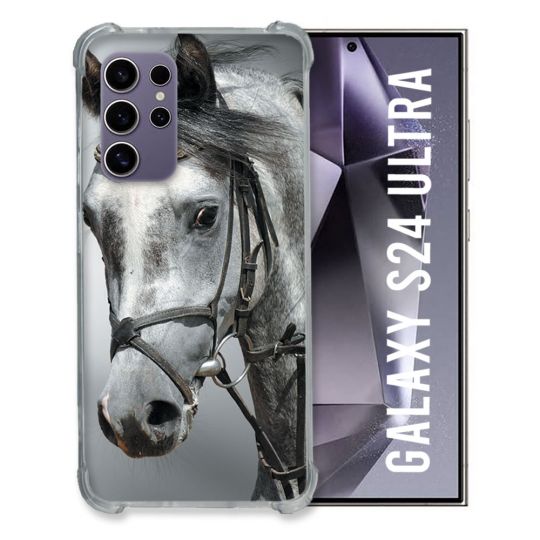 Coque Renforcée En Verre Trempé Pour Samsung Galaxy S24 Ultra Animal Cheval Blanc