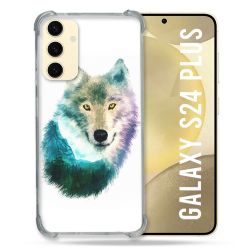 Coque Renforcée En Verre Trempé Pour Samsung Galaxy S24 Plus Animal Loup Montagne