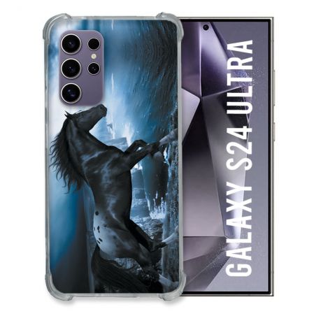 Coque Renforcée En Verre Trempé Pour Samsung Galaxy S24 Ultra Animal Cheval Noir