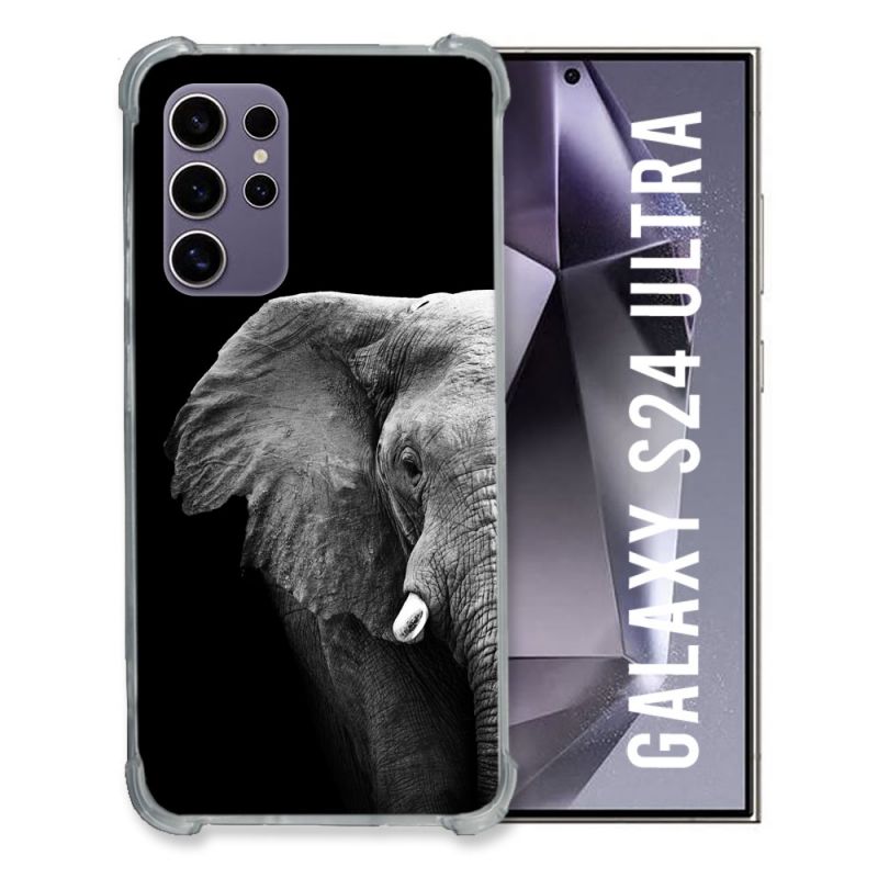 Coque Renforcée En Verre Trempé Pour Samsung Galaxy S24 Ultra Animal Elephant Noir