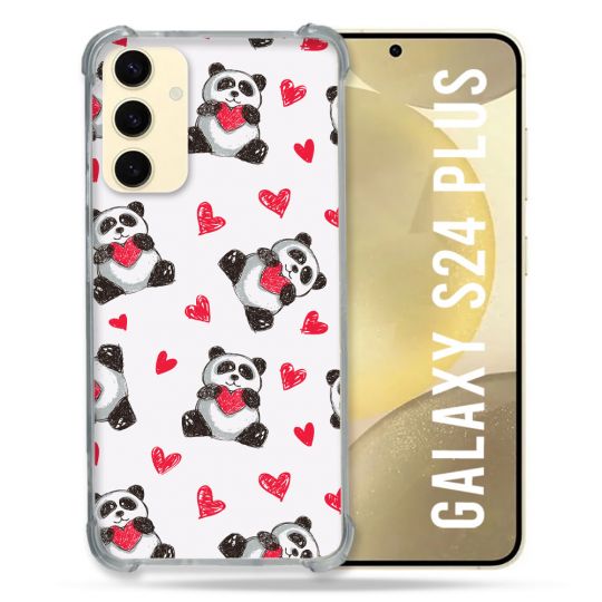 Coque Renforcée En Verre Trempé Pour Samsung Galaxy S24 Plus Animal Panda Cœur
