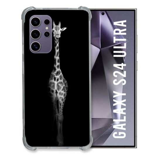 Coque Renforcée En Verre Trempé Pour Samsung Galaxy S24 Ultra Animal Girafe Noire