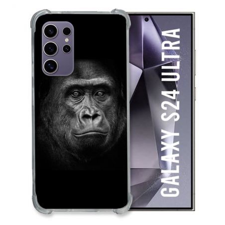 Coque Renforcée En Verre Trempé Pour Samsung Galaxy S24 Ultra Animal Gorille Noir