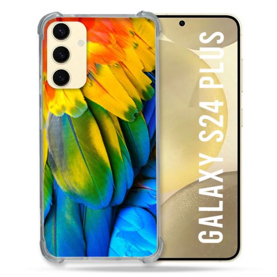 Coque Renforcée En Verre Trempé Pour Samsung Galaxy S24 Plus Animal Perroquet Plume