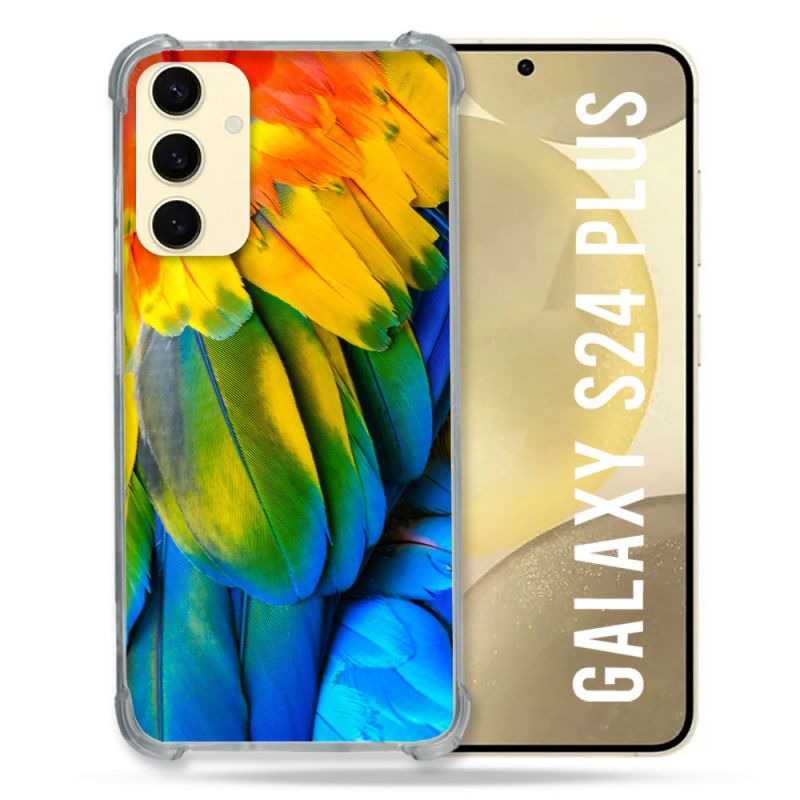 Coque Renforcée En Verre Trempé Pour Samsung Galaxy S24 Plus Animal Perroquet Plume