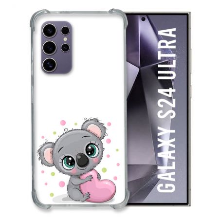 Coque Renforcée En Verre Trempé Pour Samsung Galaxy S24 Ultra Animal Koala Cœur