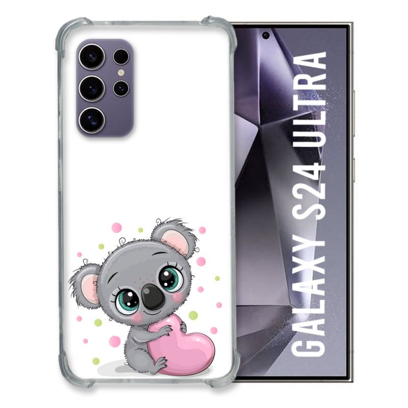 Coque Renforcée En Verre Trempé Pour Samsung Galaxy S24 Ultra Animal Koala Cœur