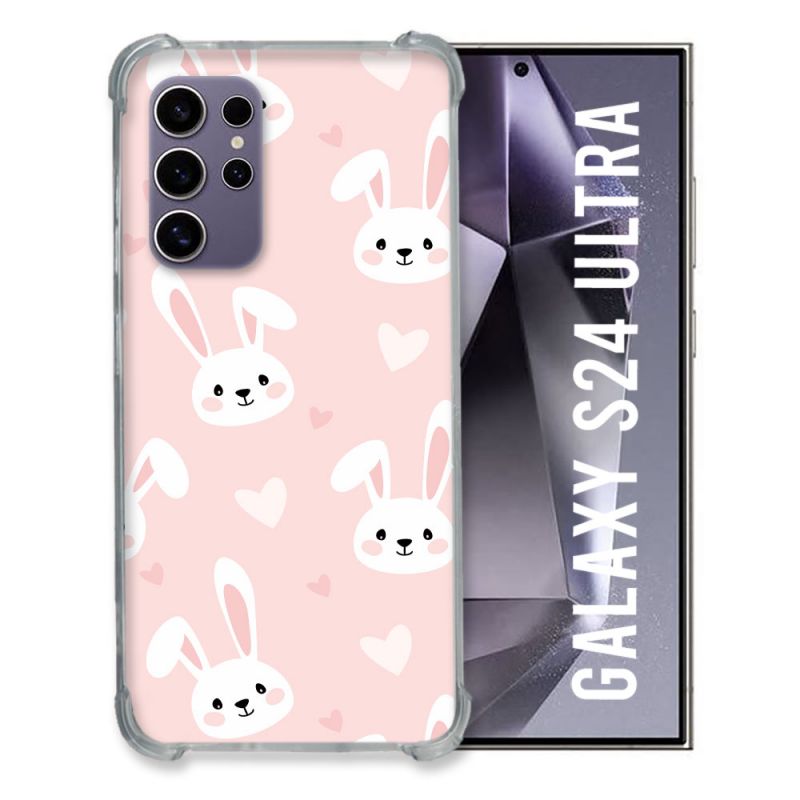 Coque Renforcée En Verre Trempé Pour Samsung Galaxy S24 Ultra Animal Lapin Rose