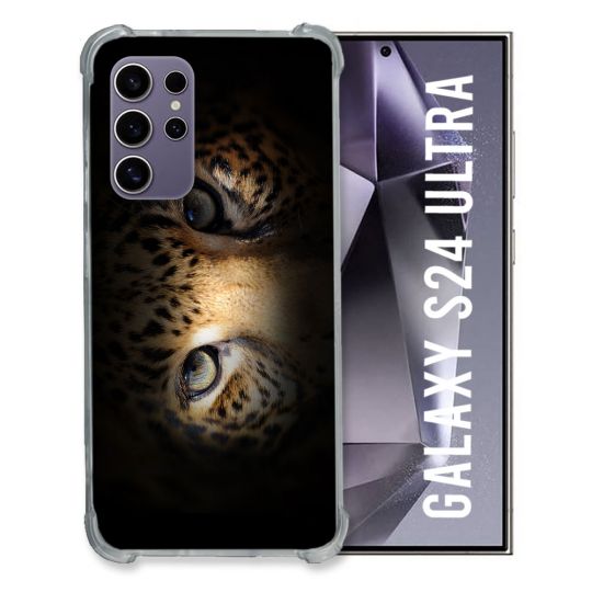 Coque Renforcée En Verre Trempé Pour Samsung Galaxy S24 Ultra Animal Leopard Yeux