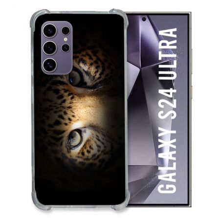 Coque Renforcée En Verre Trempé Pour Samsung Galaxy S24 Ultra Animal Leopard Yeux
