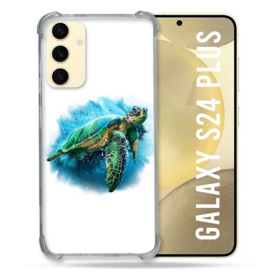 Coque Renforcée En Verre Trempé Pour Samsung Galaxy S24 Plus Animal Tortue Blanche multicolore