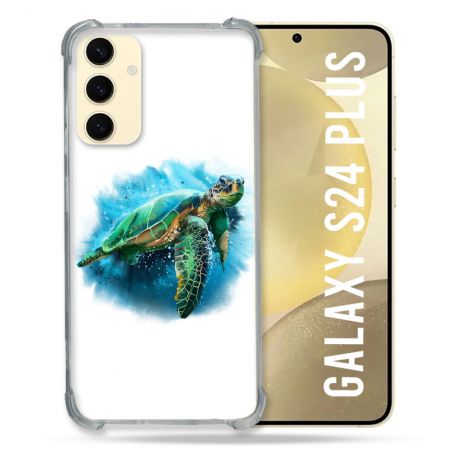 Coque Renforcée En Verre Trempé Pour Samsung Galaxy S24 Plus Animal Tortue Blanche multicolore