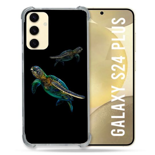 Coque Renforcée En Verre Trempé Pour Samsung Galaxy S24 Plus Animal Tortue Noire multicolore