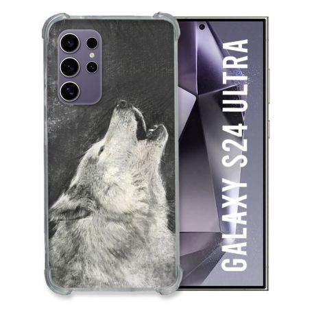 Coque Renforcée En Verre Trempé Pour Samsung Galaxy S24 Ultra Animal Loup Hurlement