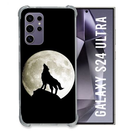 Coque Renforcée En Verre Trempé Pour Samsung Galaxy S24 Ultra Animal Loup Noir