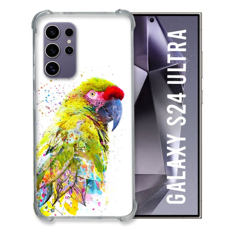 Coque Renforcée En Verre Trempé Pour Samsung Galaxy S24 Ultra Animal Perroquet Jaune