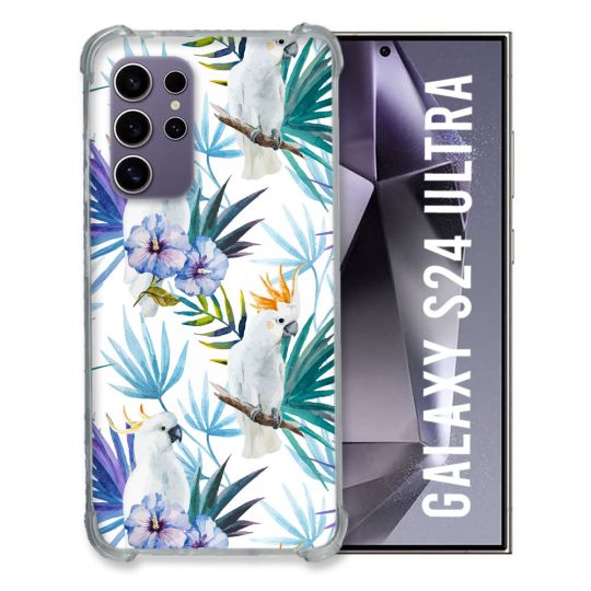 Coque Renforcée En Verre Trempé Pour Samsung Galaxy S24 Ultra Animal Perroquet Peinture