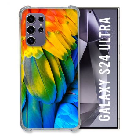 Coque Renforcée En Verre Trempé Pour Samsung Galaxy S24 Ultra Animal Perroquet Plume