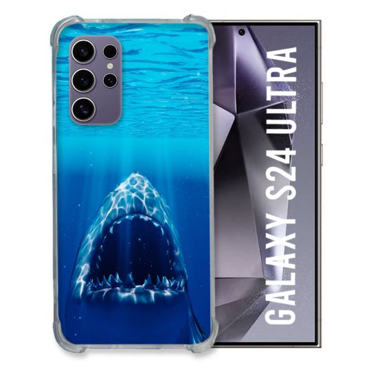 Coque Renforcée En Verre Trempé Pour Samsung Galaxy S24 Ultra Animal Requin Dent