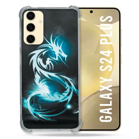 Coque Renforcée En Verre Trempé Pour Samsung Galaxy S24 Plus Fantastique Dragon Bleu