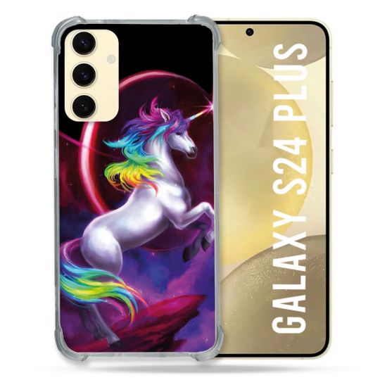 Coque Renforcée En Verre Trempé Pour Samsung Galaxy S24 Plus Fantastique Licorne Arc en ciel