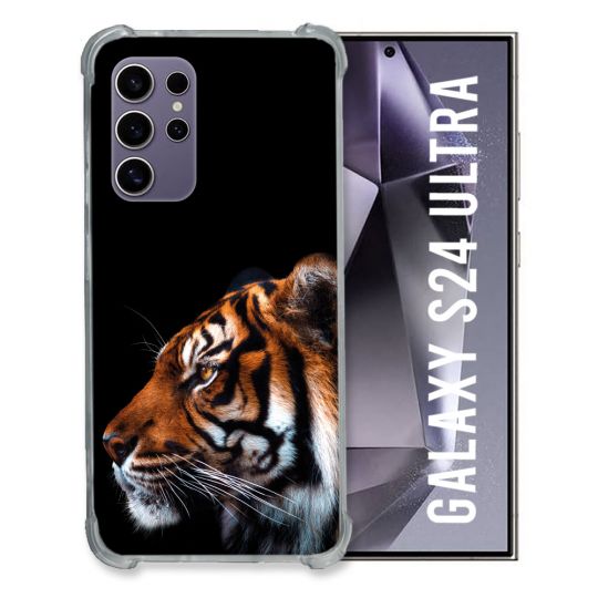 Coque Renforcée En Verre Trempé Pour Samsung Galaxy S24 Ultra Animal Tigre Noir