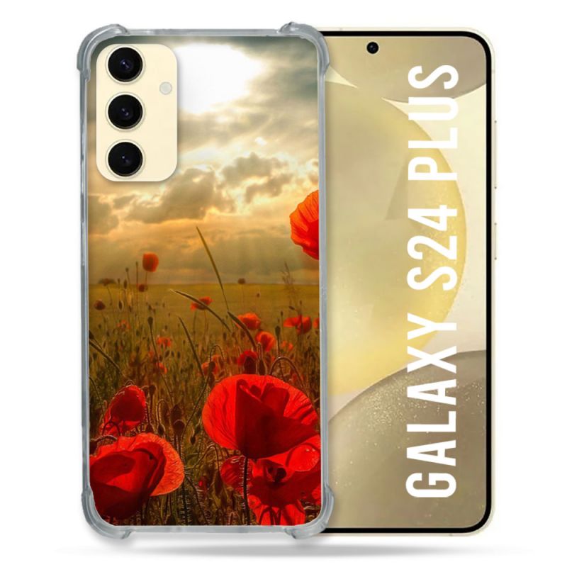 Coque Renforcée En Verre Trempé Pour Samsung Galaxy S24 Plus Fleur Coquelicot
