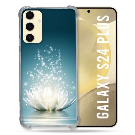 Coque Renforcée En Verre Trempé Pour Samsung Galaxy S24 Plus Fleur Lotus Blanc