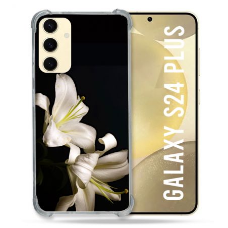 Coque Renforcée En Verre Trempé Pour Samsung Galaxy S24 Plus Fleur Lys Noir
