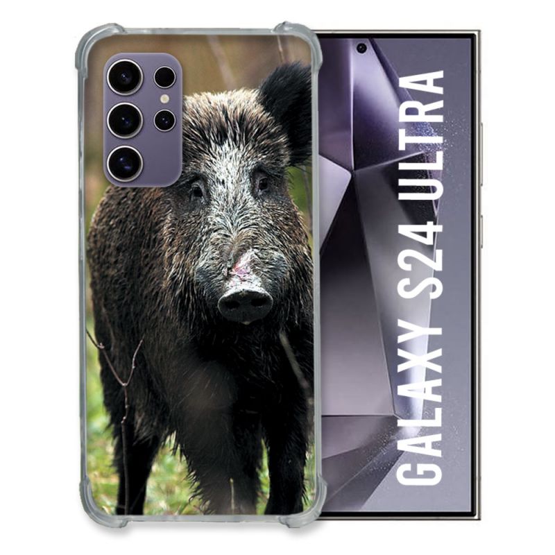Coque Renforcée En Verre Trempé Pour Samsung Galaxy S24 Ultra Chasse Sanglier bois