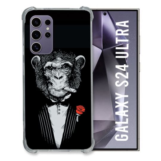 Coque Renforcée En Verre Trempé Pour Samsung Galaxy S24 Ultra Decale Singe Mafia
