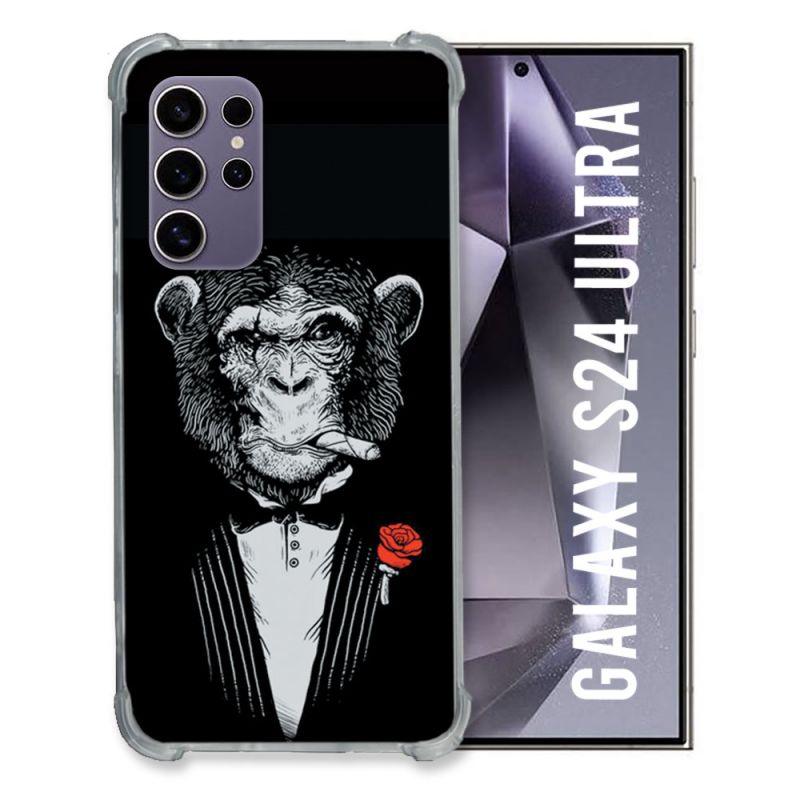 Coque Renforcée En Verre Trempé Pour Samsung Galaxy S24 Ultra Decale Singe Mafia