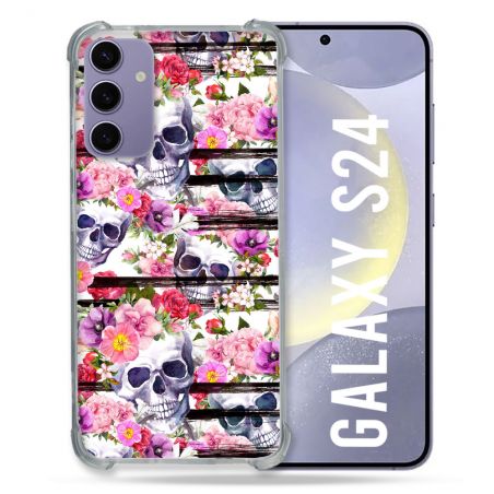 Coque Renforcée En Verre Trempé Pour Samsung Galaxy S24 Tete de Mort Pattern