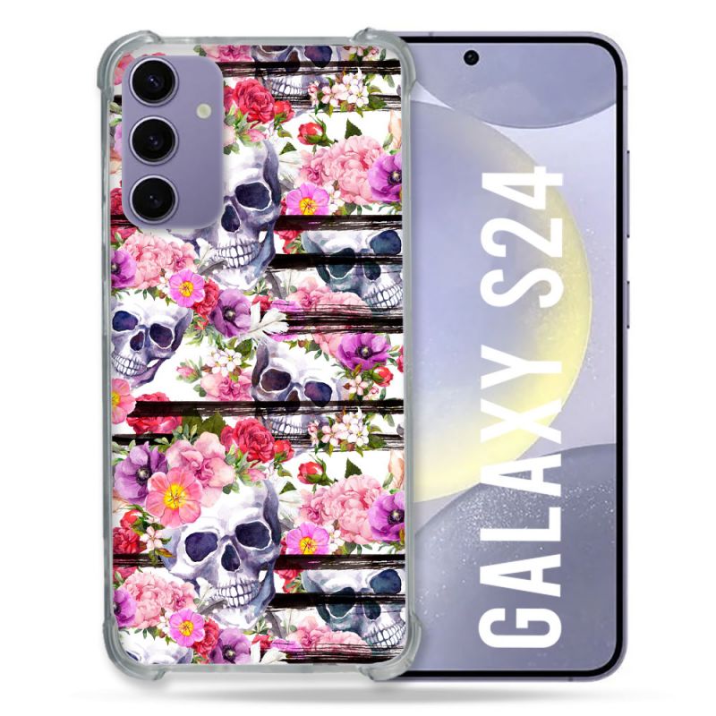 Coque Renforcée En Verre Trempé Pour Samsung Galaxy S24 Tete de Mort Pattern