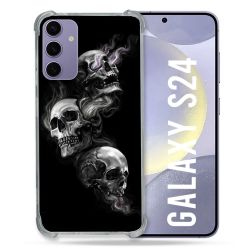 Coque Renforcée En Verre Trempé Pour Samsung Galaxy S24 Tete de Mort Triple