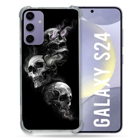 Coque Renforcée En Verre Trempé Pour Samsung Galaxy S24 Tete de Mort Triple