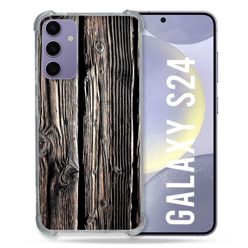 Coque Renforcée En Verre Trempé Pour Samsung Galaxy S24 Texture Bois