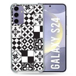 Coque Renforcée En Verre Trempé Pour Samsung Galaxy S24 Texture Carreau Ciment Noir