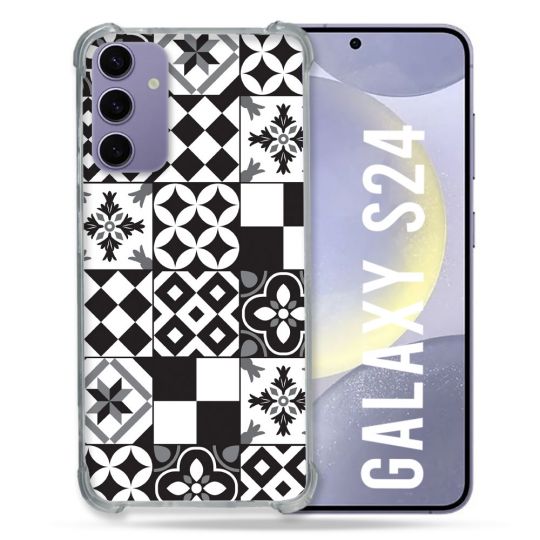 Coque Renforcée En Verre Trempé Pour Samsung Galaxy S24 Texture Carreau Ciment Noir