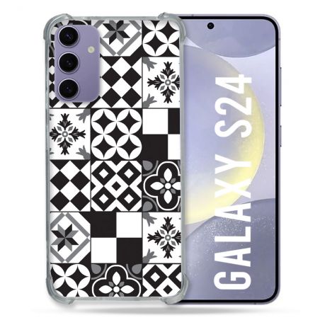 Coque Renforcée En Verre Trempé Pour Samsung Galaxy S24 Texture Carreau Ciment Noir