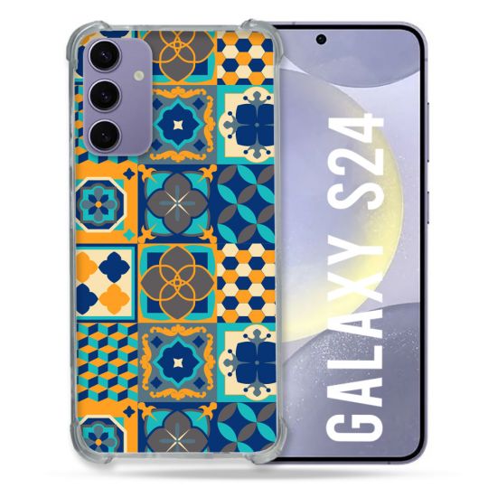 Coque Renforcée En Verre Trempé Pour Samsung Galaxy S24 Texture Carreau Ciment Orange