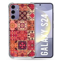 Coque Renforcée En Verre Trempé Pour Samsung Galaxy S24 Texture Carreau Ciment Rouge