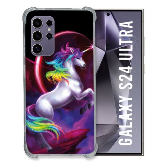 Coque Renforcée En Verre Trempé Pour Samsung Galaxy S24 Ultra Fantastique Licorne Arc en ciel