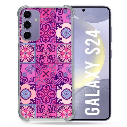 Coque Renforcée En Verre Trempé Pour Samsung Galaxy S24 Texture Carreau Ciment Violet